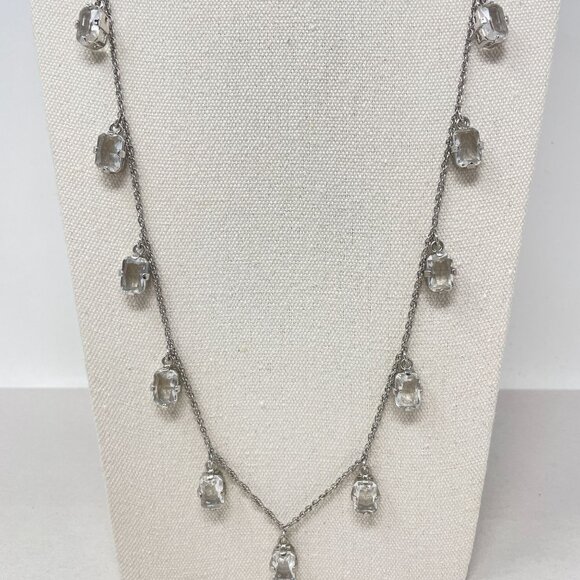 Ann Taylor Crystal Drop Necklace Silver-Tone Long‎ Classic Elegant Dressy - Picture 3 of 11